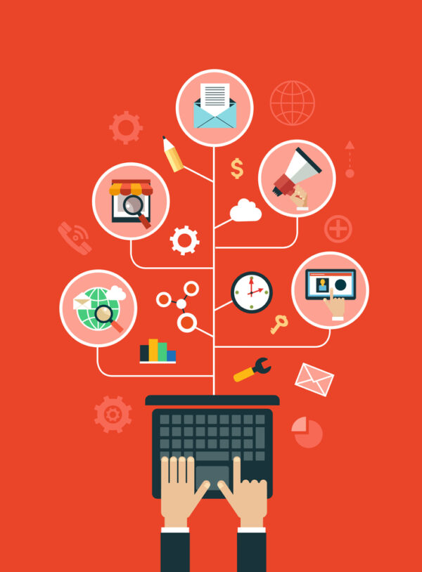 Digital,Marketing,Concept.,Human,Hand,With,A,Megaphone,Surrounded,By